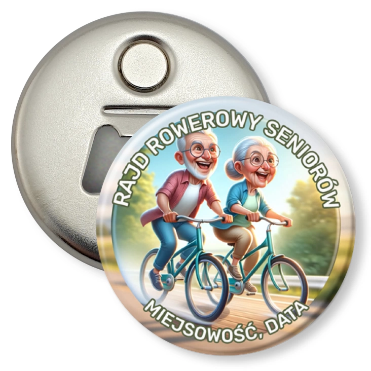 przypinka otwieracz-magnes Rajd rowerowy seniorów