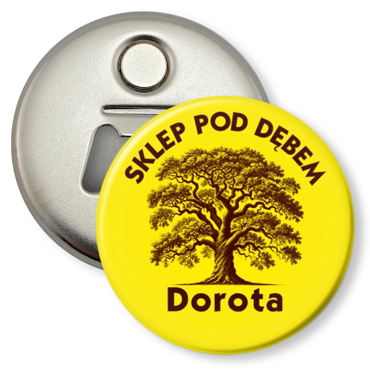 przypinka otwieracz-magnes Sklep pod Dębem