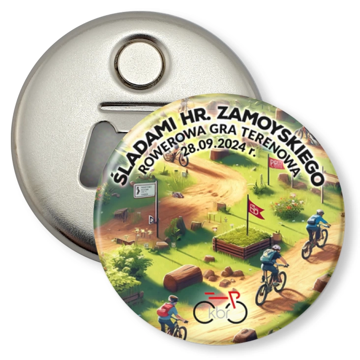 przypinka otwieracz-magnes Śladami hr. Zamoyskiego - rowerowa gra terenowa