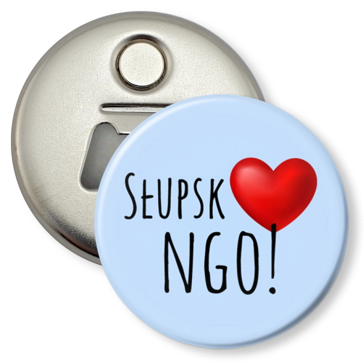 przypinka otwieracz-magnes Słupsk love NGO