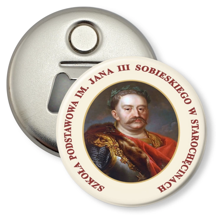 przypinka otwieracz-magnes SP im. Jana III Sobieskiego w Starochęciny