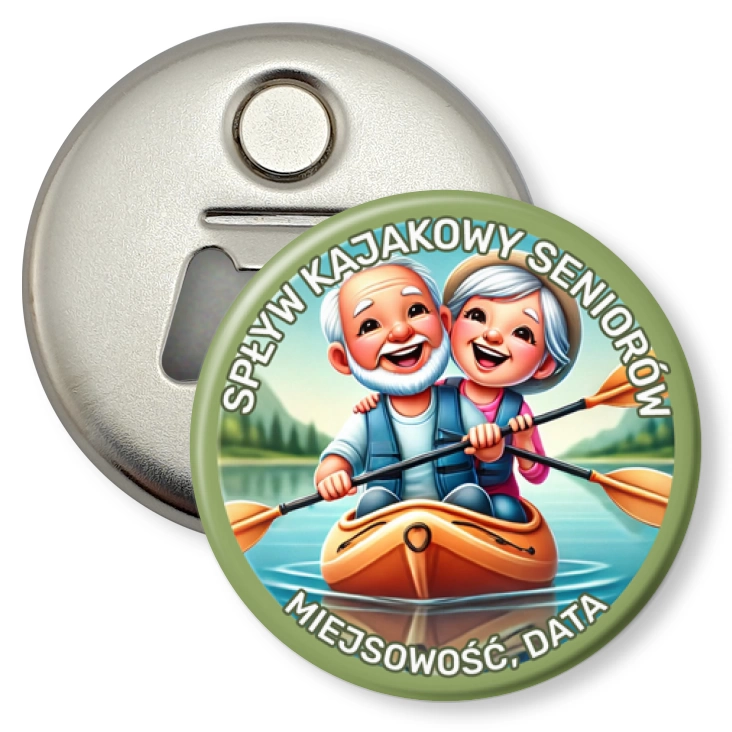 przypinka otwieracz-magnes Spływ kajakowy seniorów