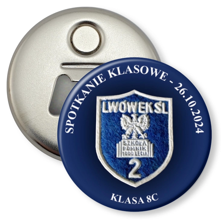 przypinka otwieracz-magnes Spotkanie klasowe 8c Lwówek Śląski