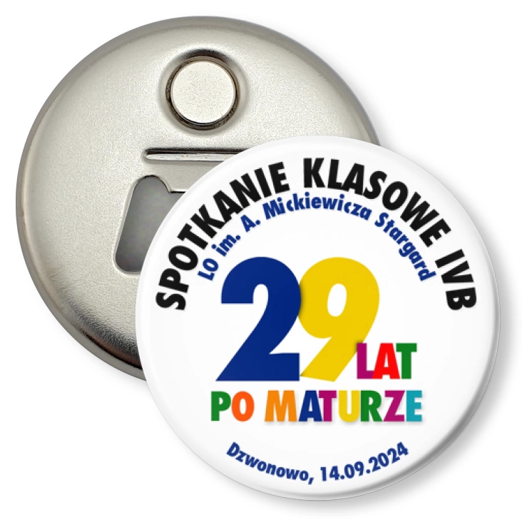 przypinka otwieracz-magnes Spotkanie klasowe IVB LO Stargard