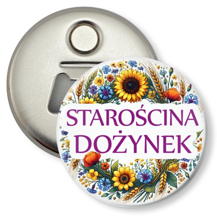 przypinka otwieracz-magnes Starościna dożynek kwiaty polne