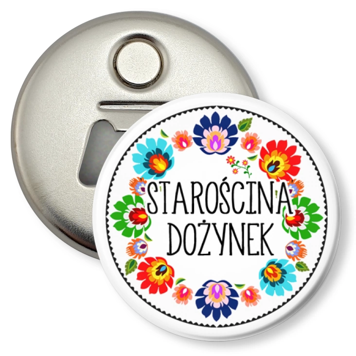 przypinka otwieracz-magnes Starościna Dożynek wzór łowicki