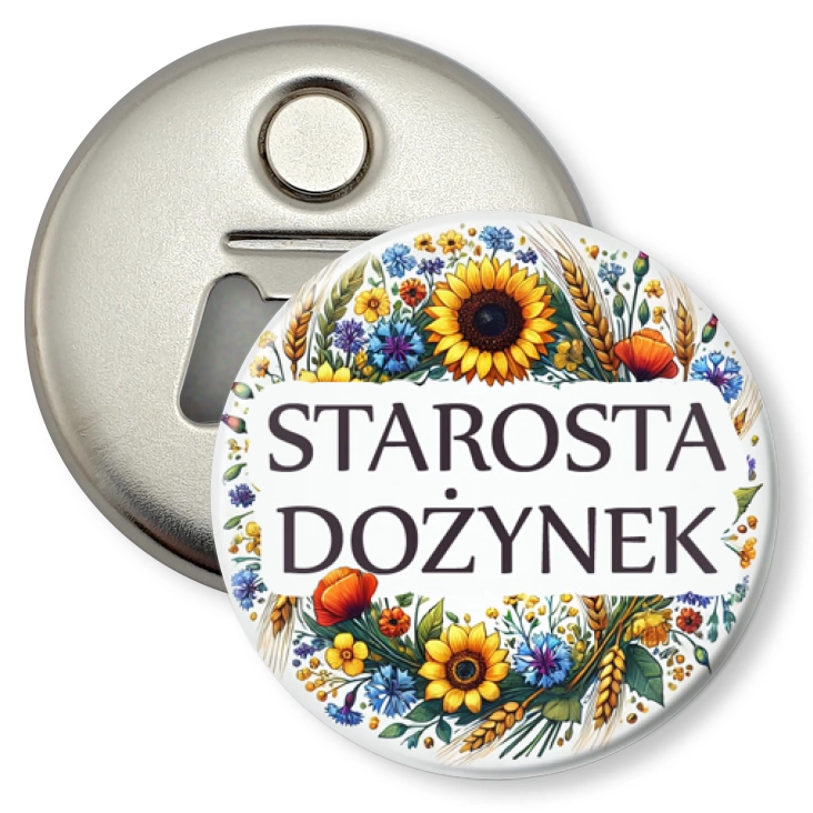 przypinka otwieracz-magnes Starosta dożynek kwiaty polne