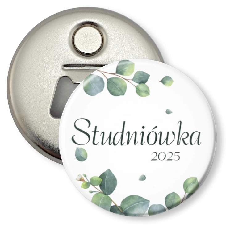 przypinka otwieracz-magnes Studniówka button z listkami