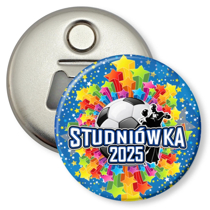 przypinka otwieracz-magnes Studniówka z piłką
