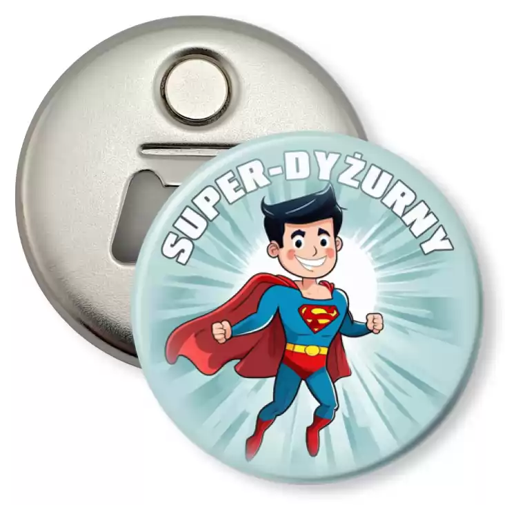 przypinka otwieracz-magnes Super dyżurny latający Superman
