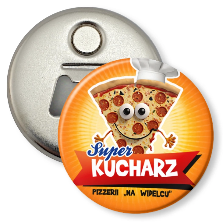 przypinka otwieracz-magnes Super Kucharz Pizzerii na Widelcu