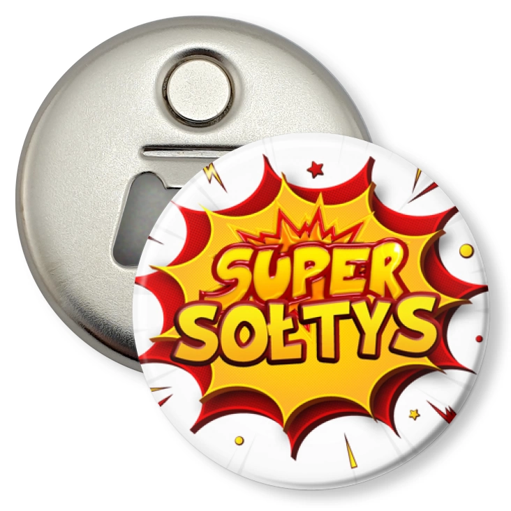 przypinka otwieracz-magnes Super Sołtys