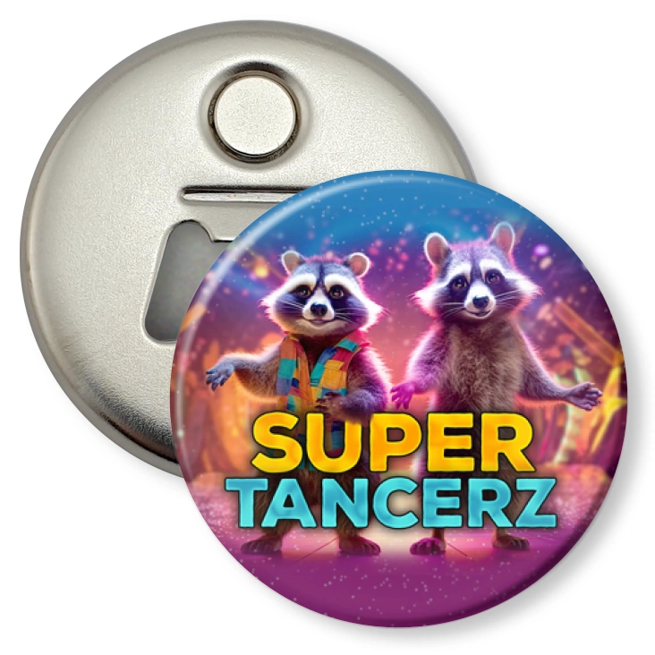 przypinka otwieracz-magnes Super tancerz szop Pedro