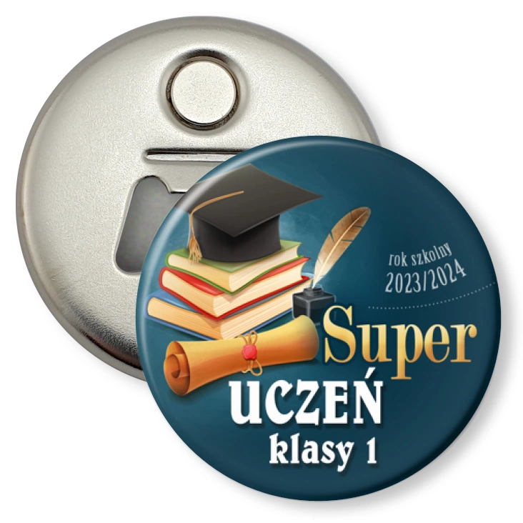 przypinka otwieracz-magnes Super uczeń klasy 1