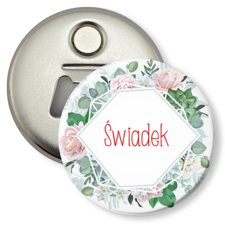 przypinka otwieracz-magnes Świadek wzór kwiecisty