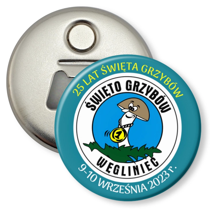 przypinka otwieracz-magnes Święto Grzybów Węgliniec 2023