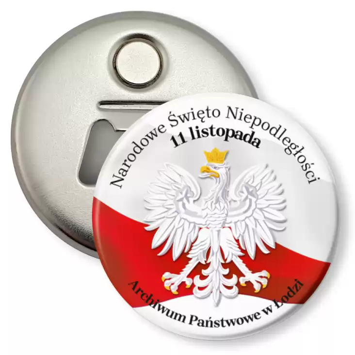 przypinka otwieracz-magnes Święto Niepodległości Archiwum Państwowe w Łodzi