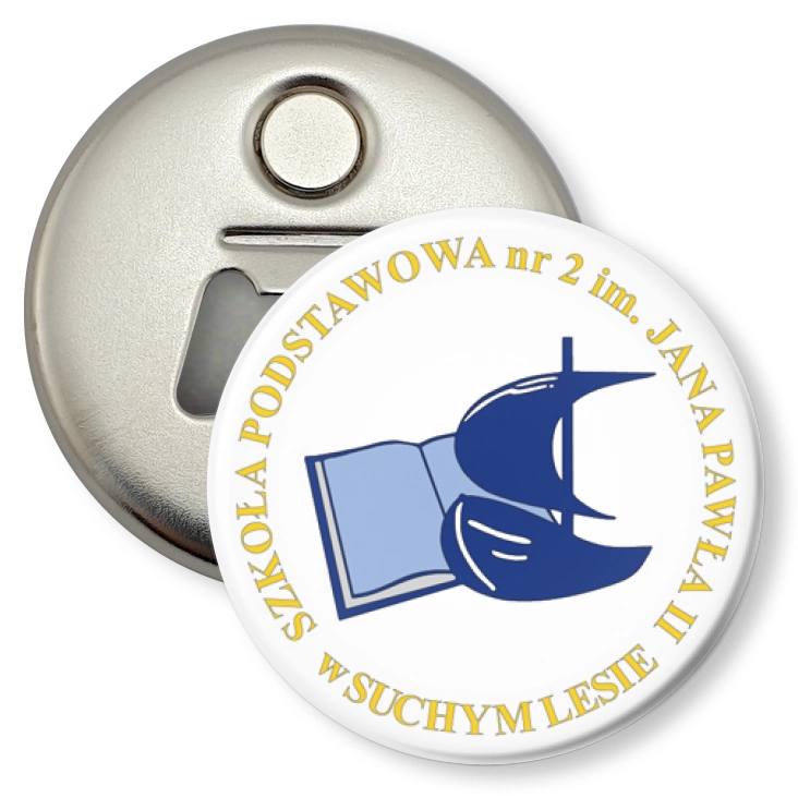 przypinka otwieracz-magnes Szkoła Podstawowa nr 2 w Suchym Lesie