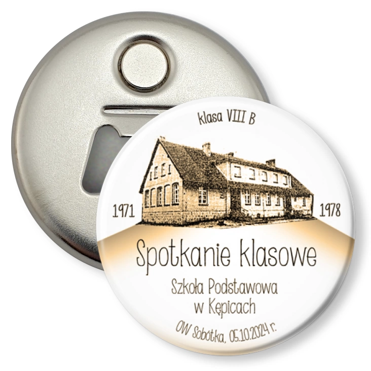 przypinka otwieracz-magnes Szkoła Podstawowa w Kępicach spotkanie klasowe