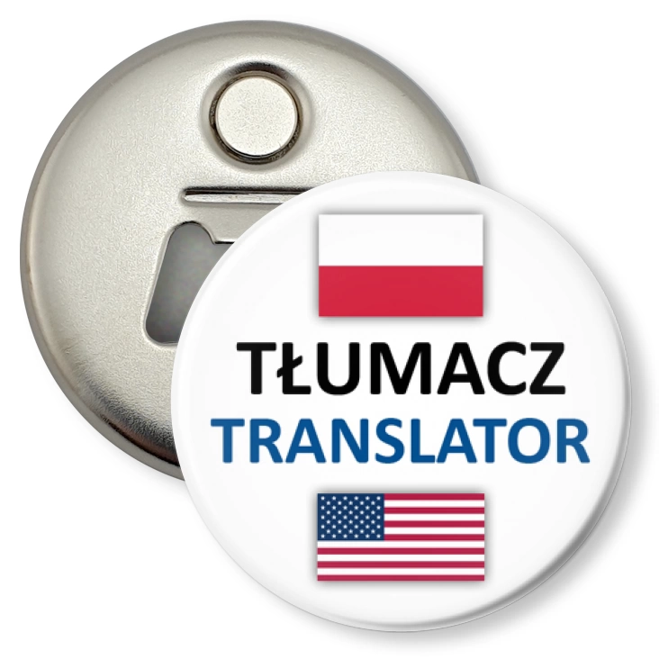 przypinka otwieracz-magnes Tłumacz polski angielski amerykański