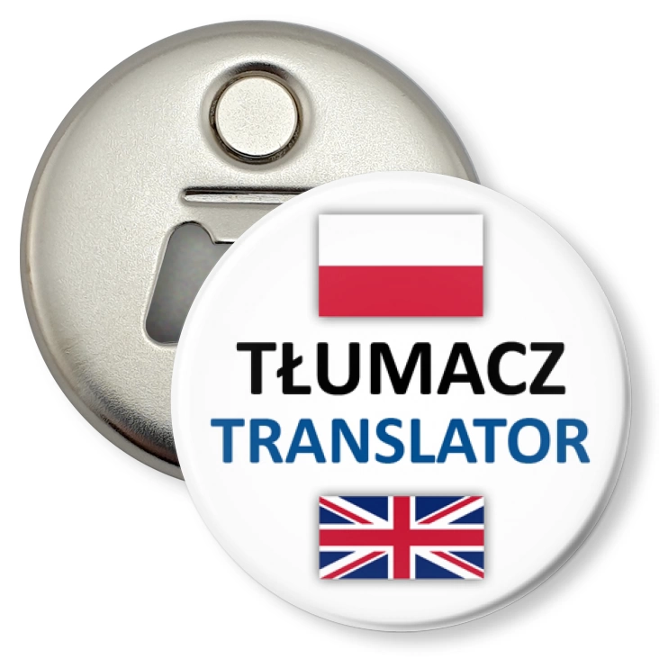 przypinka otwieracz-magnes Tłumacz polski angielski brytyjski