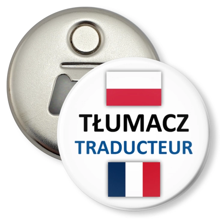 przypinka otwieracz-magnes Tłumacz polski francuski