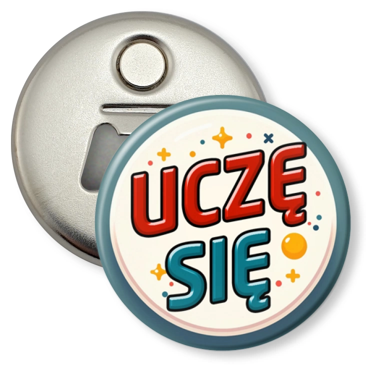 przypinka otwieracz-magnes Uczę się kolorowe litery