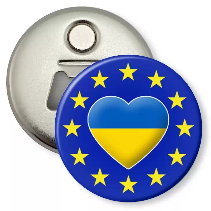 przypinka otwieracz-magnes Ukraina w gwiazdkach Unii Europejskiej