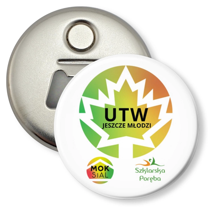 przypinka otwieracz-magnes UTW Jeszcze Młodzi