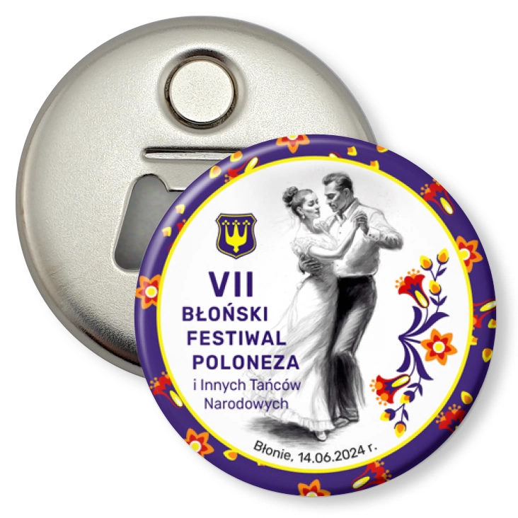 przypinka otwieracz-magnes VII Błoński Festiwal Poloneza i Innych Tańców Narodowych