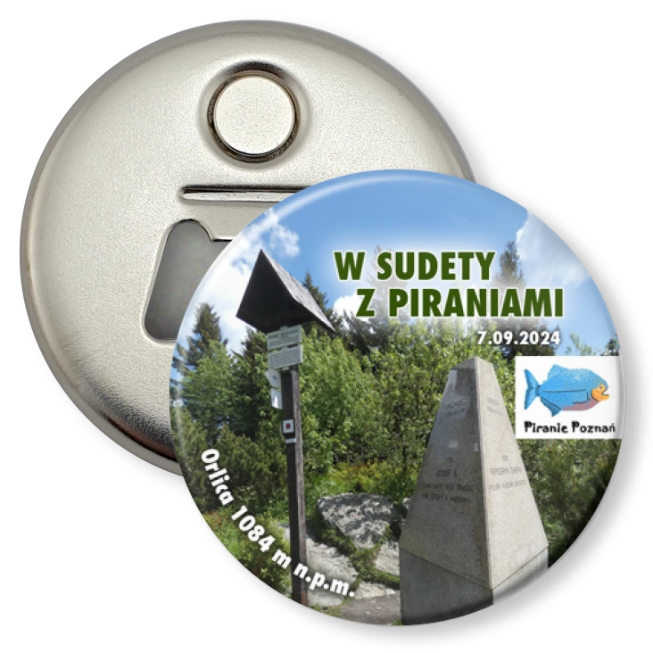 przypinka otwieracz-magnes W sudety z piraniami