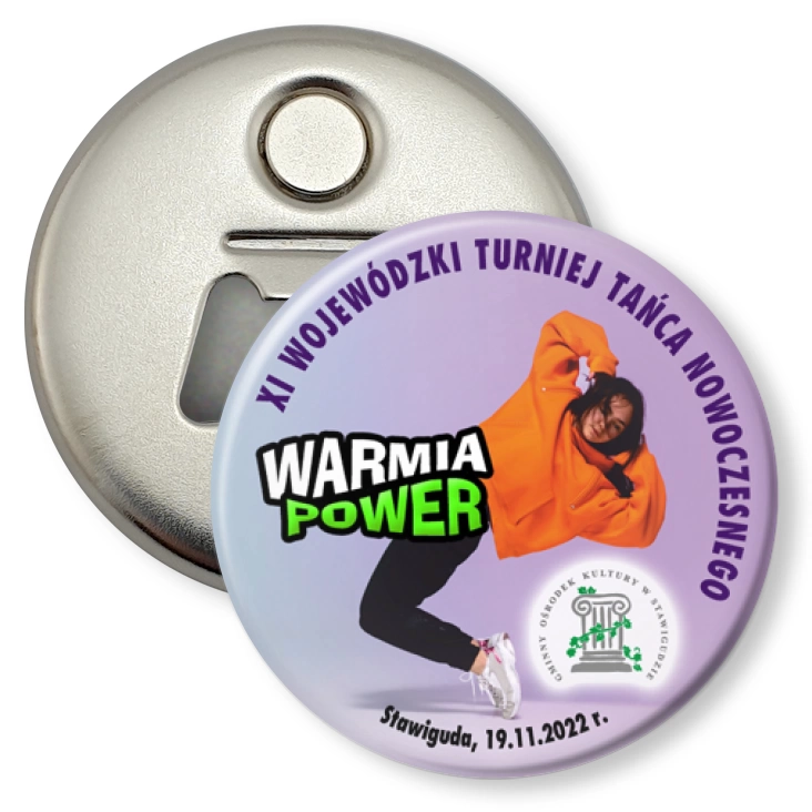 przypinka otwieracz-magnes Warmia Power 2022