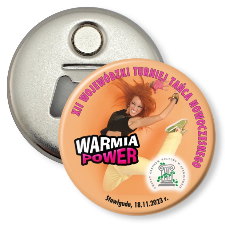 przypinka otwieracz-magnes Warmia Power 2023