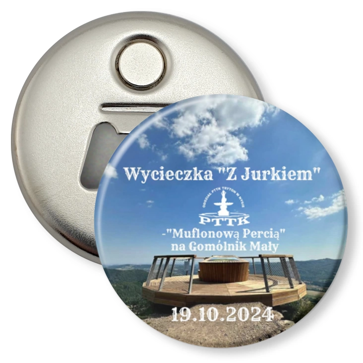 przypinka otwieracz-magnes Wycieczka z Jurkiem na Gomólnik Mały