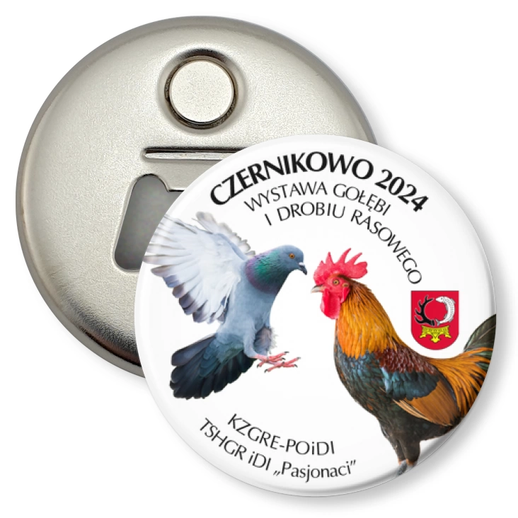 przypinka otwieracz-magnes Wystawa gołębi i drobiu rasowego Czernikowo 2024