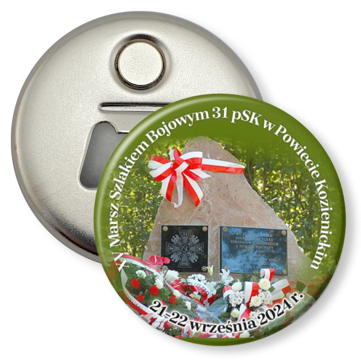 przypinka otwieracz-magnes XV Marsz Szlakiem Bojowym 31 pSK w Powiecie Kozienickim