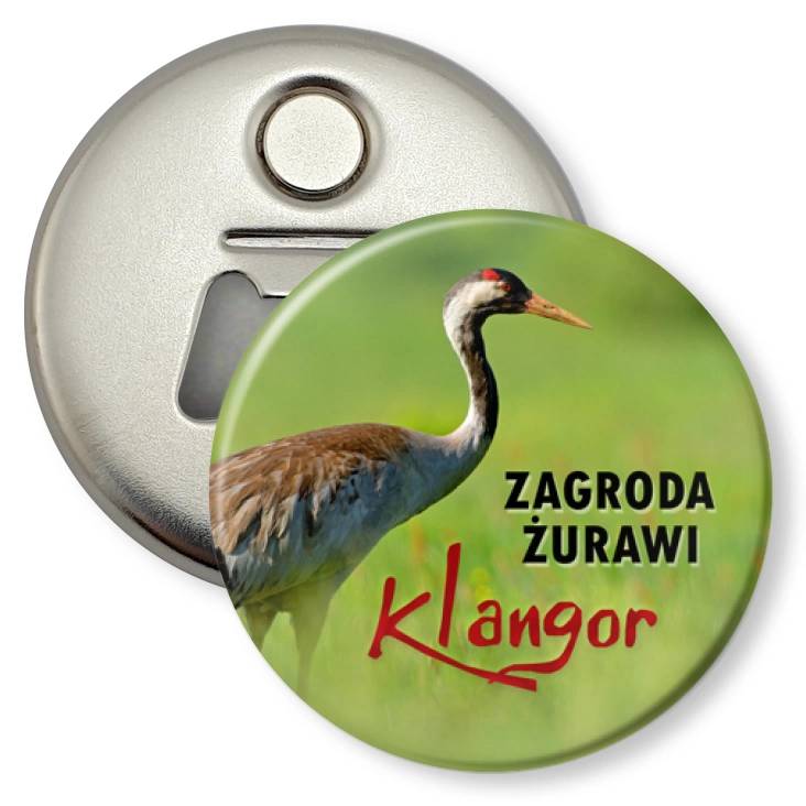 przypinka otwieracz-magnes Zagroda Żurawi Klangor