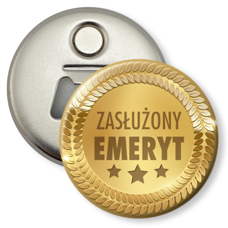 przypinka otwieracz-magnes Zasłużony emeryt