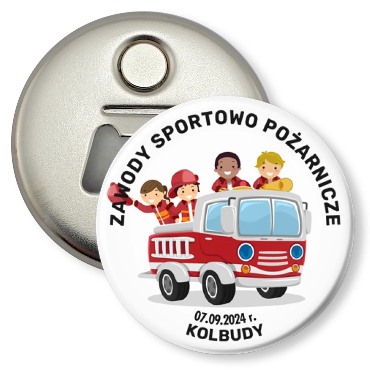 przypinka otwieracz-magnes Zawody Sportowo Pożarnicze Kolbudy 2024