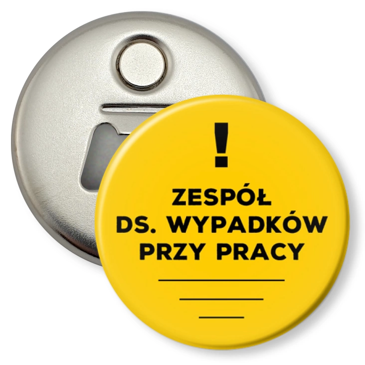 przypinka otwieracz-magnes Zespół ds. wypadków przy pracy