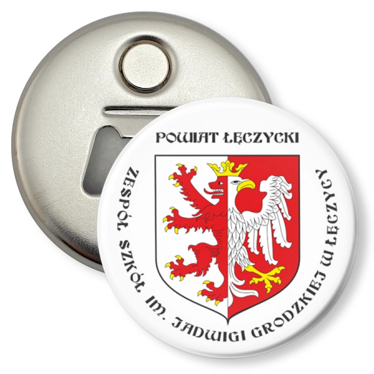 przypinka otwieracz-magnes Zespół Szkół w Łęczycy