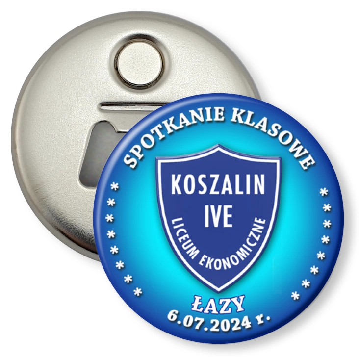 przypinka otwieracz-magnes Zjazd Klasowy po 30 latach Liceum Ekonomiczne Koszalin