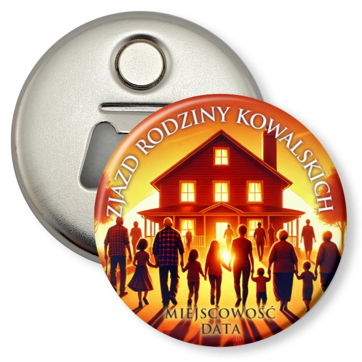 przypinka otwieracz-magnes Zjazd rodziny dom w zachodzącym słońcu