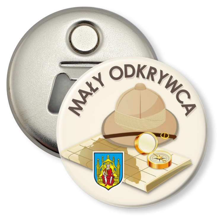 przypinka otwieracz-magnes Zostań Małym Odkrywcą Grodzisk Wielkopolski