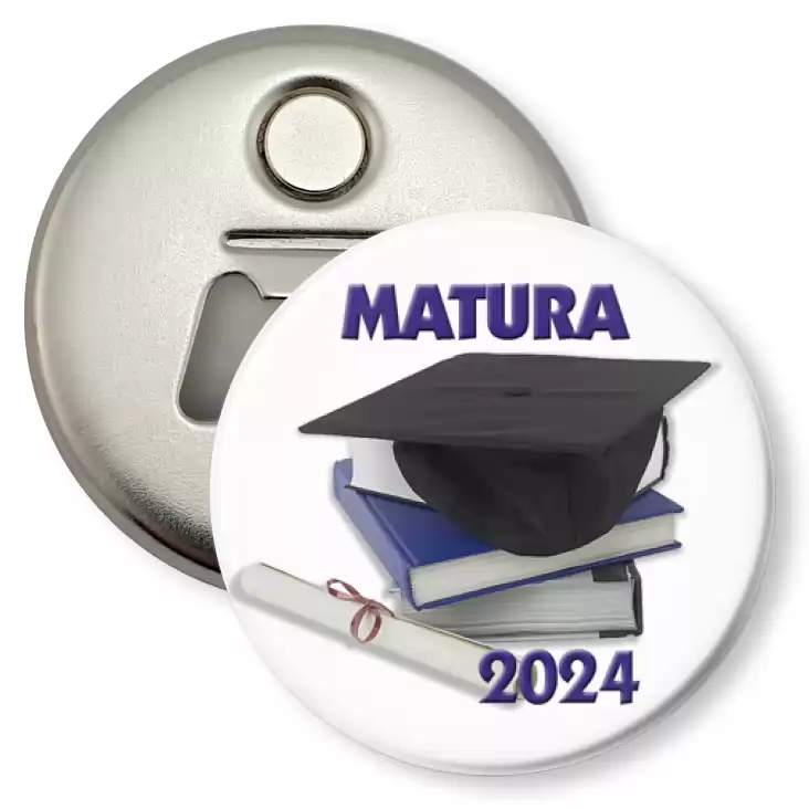 przypinka otwieracz-magnes Matura biret i zwoje dyplomów