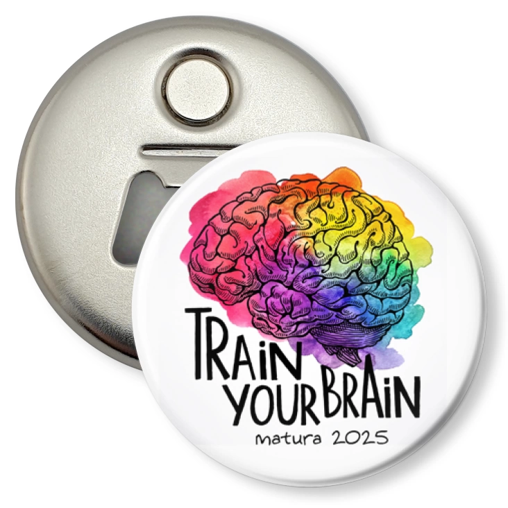 przypinka otwieracz-magnes Matura Train Your Brain