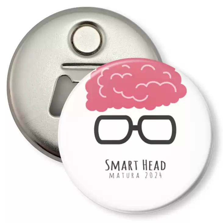 przypinka otwieracz-magnes Matura smart head
