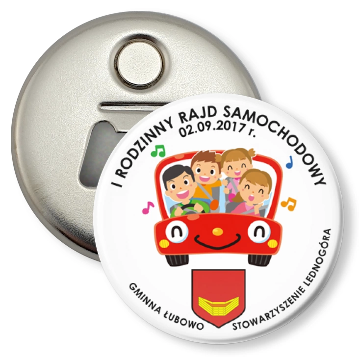 przypinka otwieracz-magnes 1 Rodzinny Rajd Samochodowy 2017