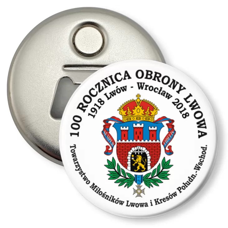 przypinka otwieracz-magnes 100 rocznica obrony Lwowa