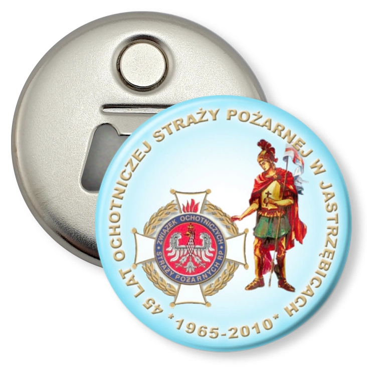 przypinka otwieracz-magnes 45 lat OSP w Jastrzębicach